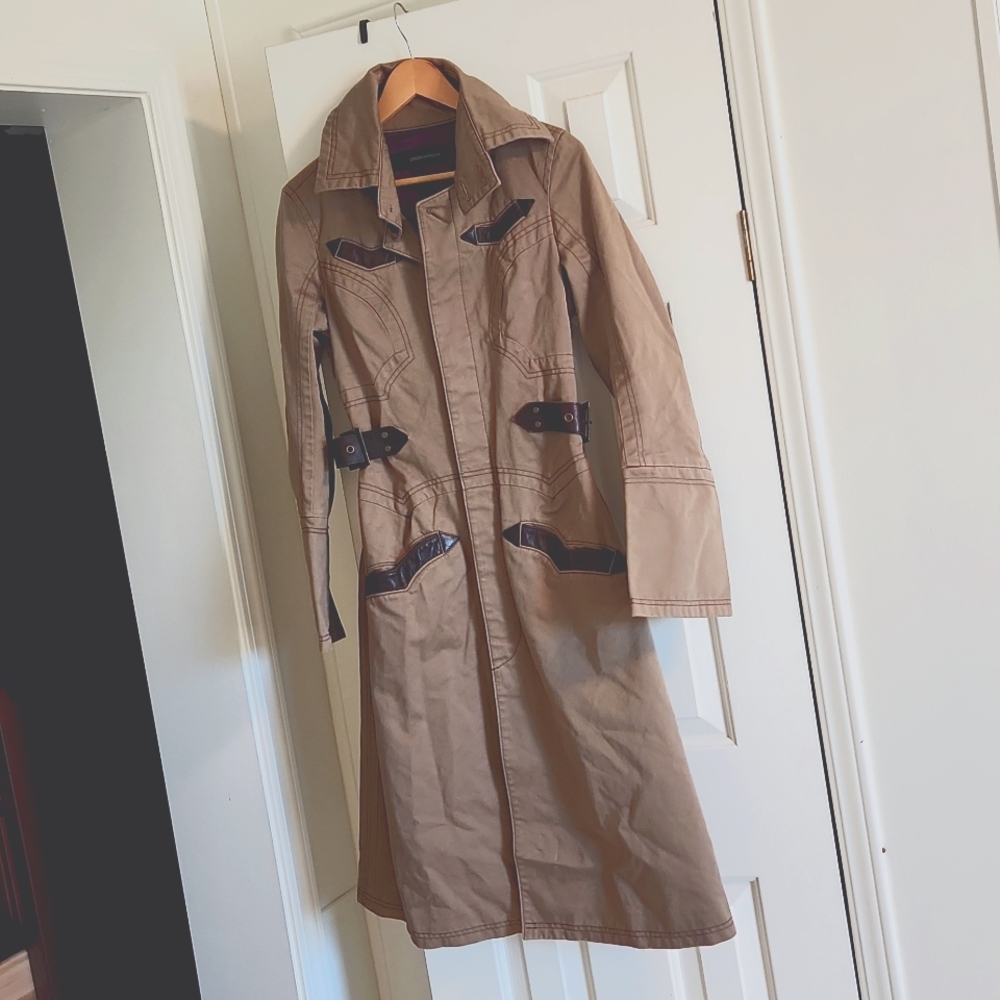 DSquared Brown Tan Size 42 Brown Buckle Pocket Trench Coat Jacket 40